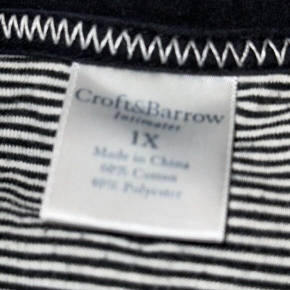 Croft & Barrow Womens Striped Short Sleeve Henley Top 1X Black/White Cotton/Poly - Picture 5 of 7